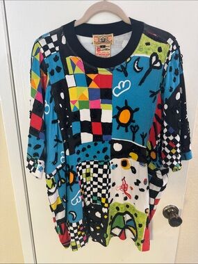 Gene Ewing for BISEOMAN Colorful Patchwork Print  Tee - Blue Multi
